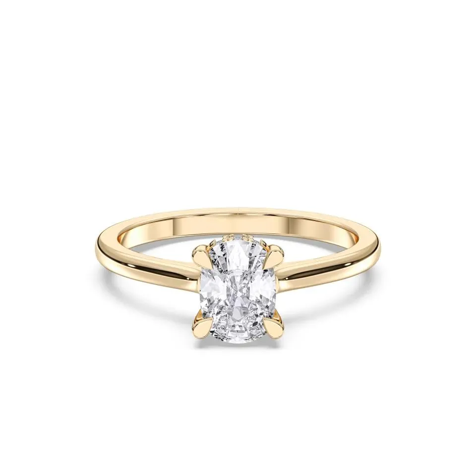 Yellow gold Cushion Cut Hidden Halo Ring