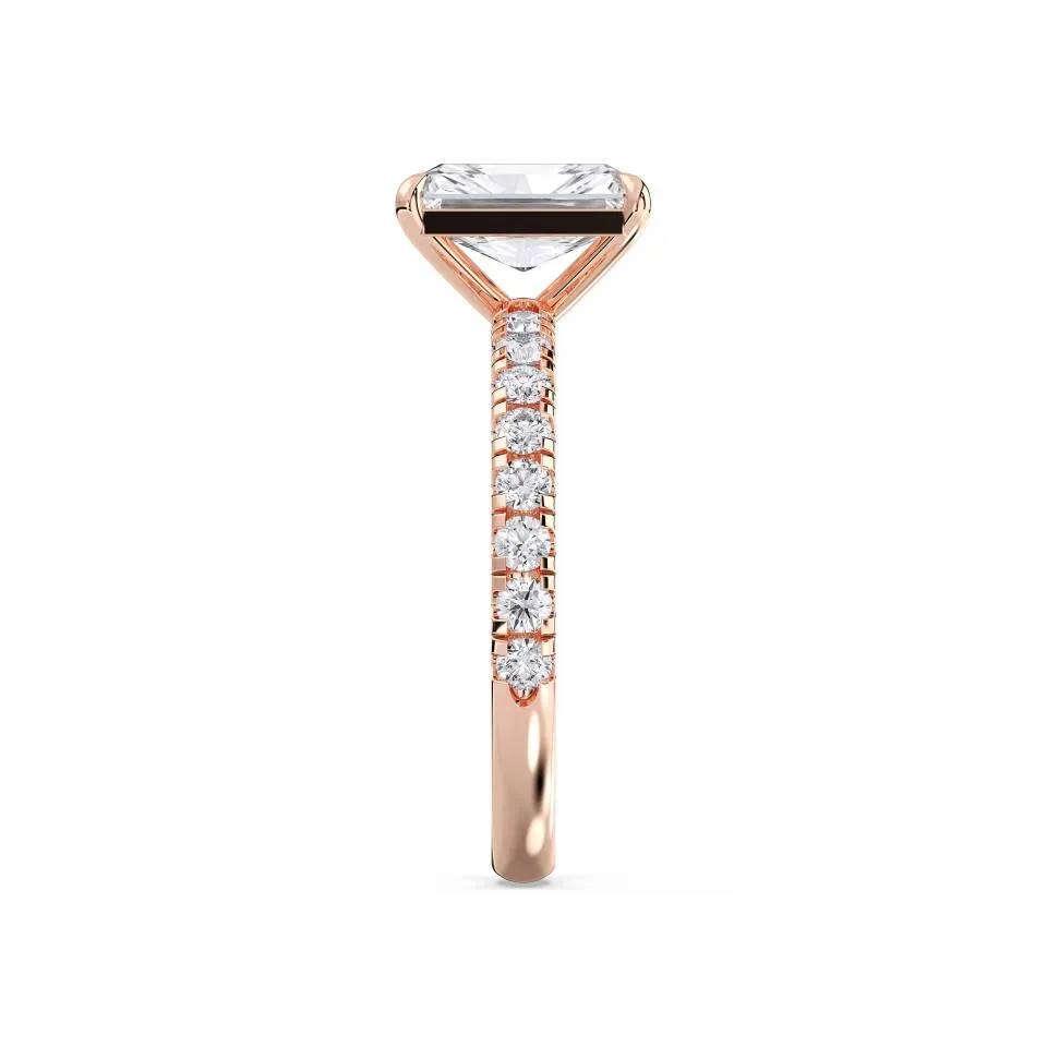 Rose gold Radiant Cut Sidestone Ring (thin)