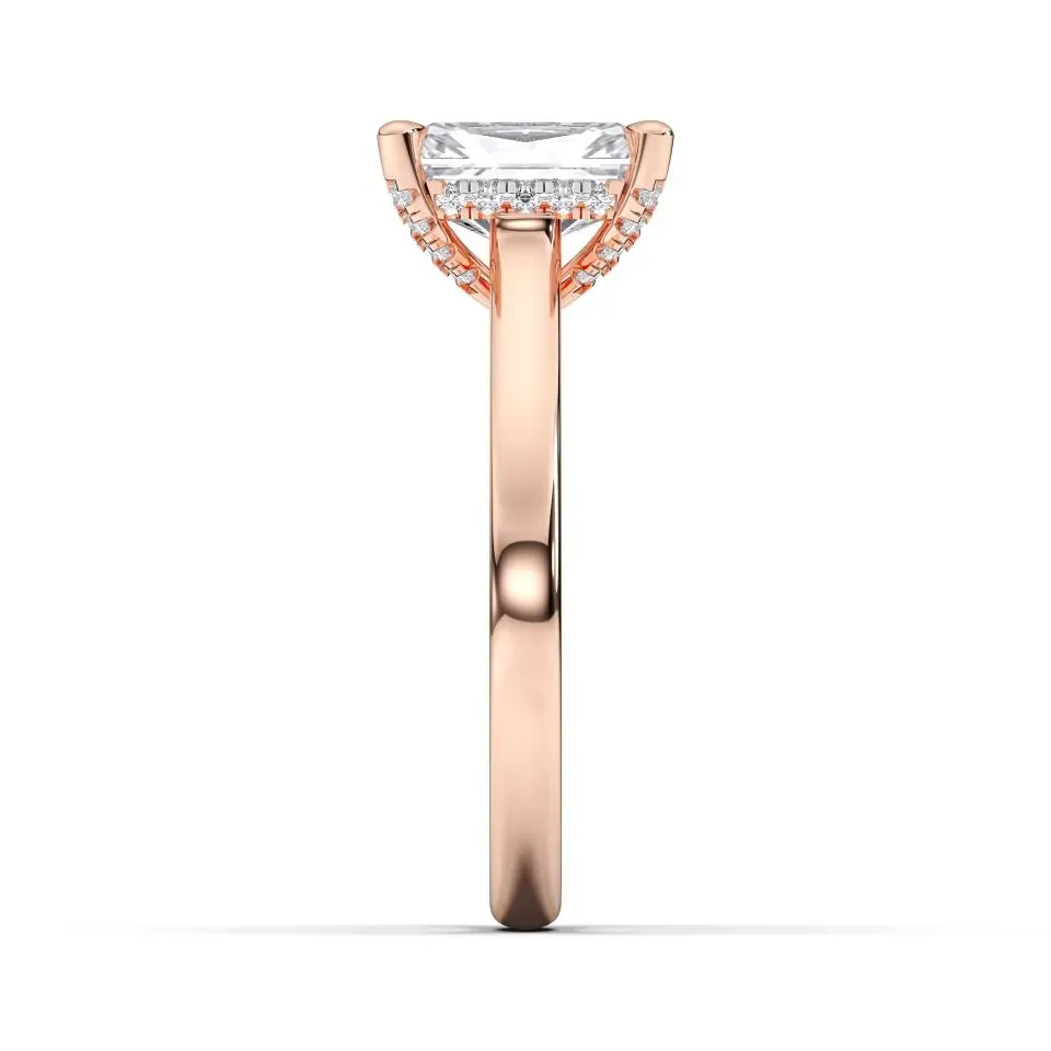 Rose gold Radiant Cut Hidden Halo Ring