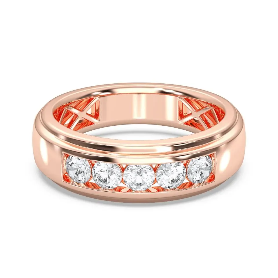 Rose gold Mens 5stone Wedding Band