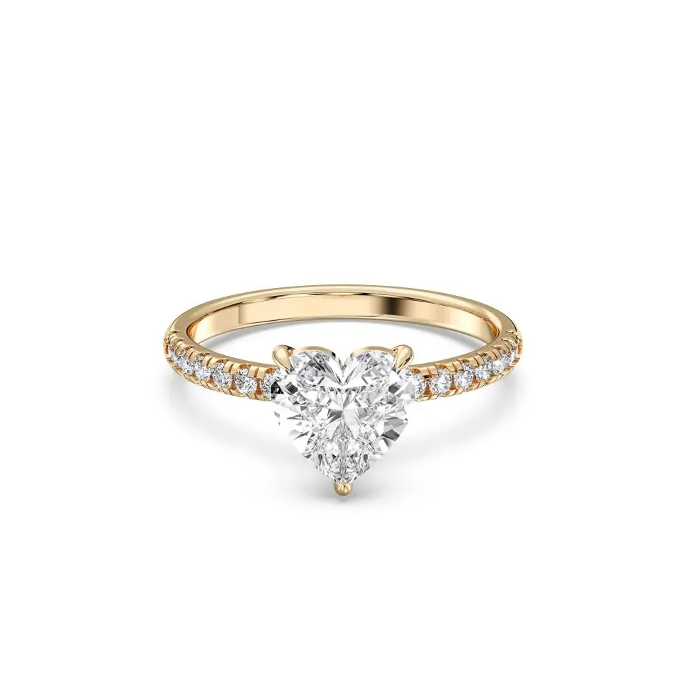 Yellow gold Heart Cut Sidestone Ring (thin)