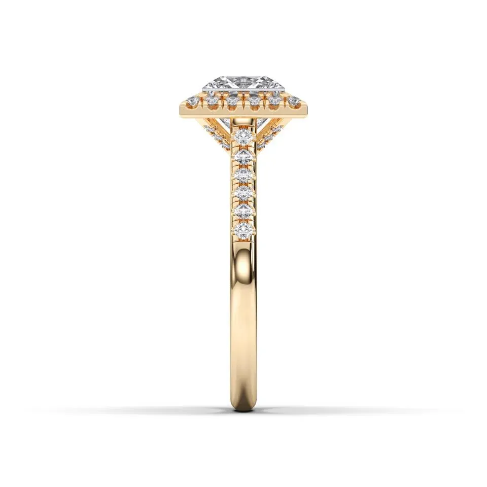 Yellow gold Princess Cut Flush Set Halo