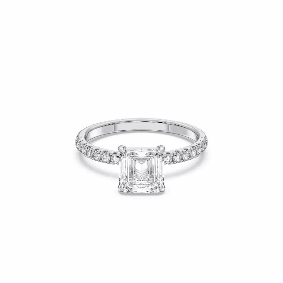 Silver Asscher Cut Sidestone Ring (thin)