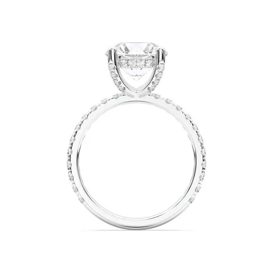 Platinum Round Cut Hidden Halo With Side Stone Pave Band Ring