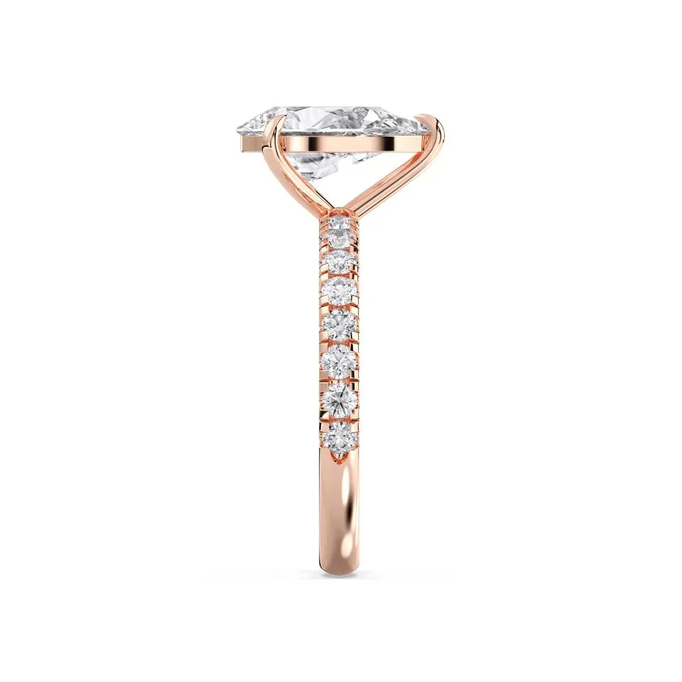 Rose gold Pear Cut Sidestone Ring (thin)