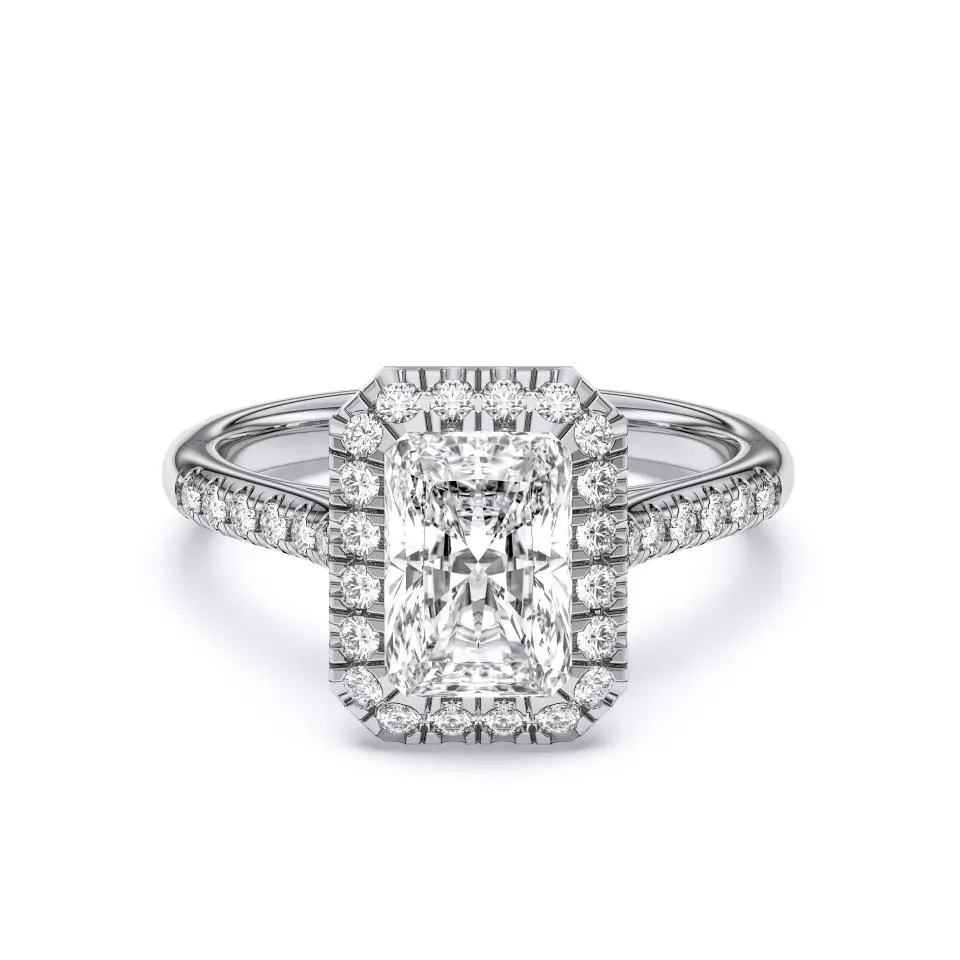 Silver Radiant Cut Flush Set Halo