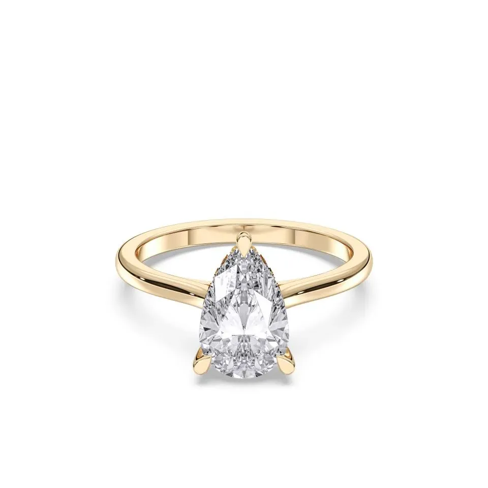 Yellow gold Pear Cut Hidden Halo Ring