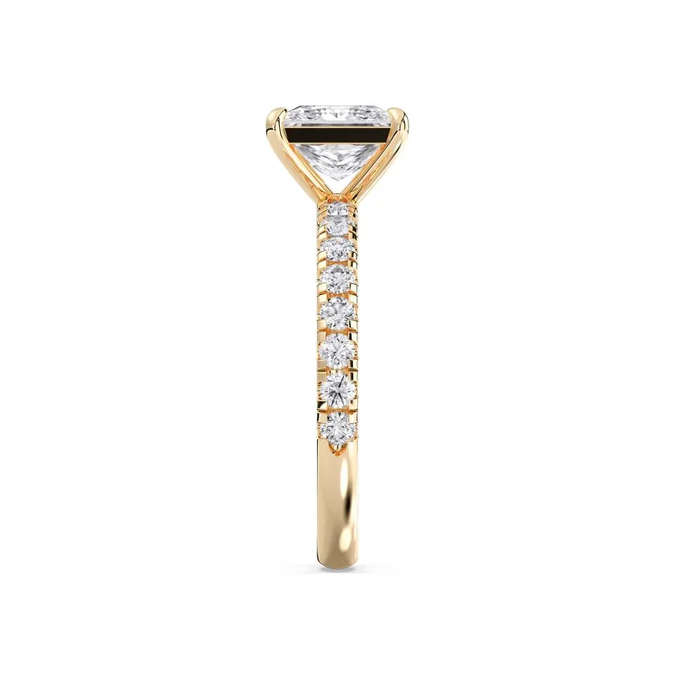 Yellow gold Princess Cut Sidestone Ring (thin)