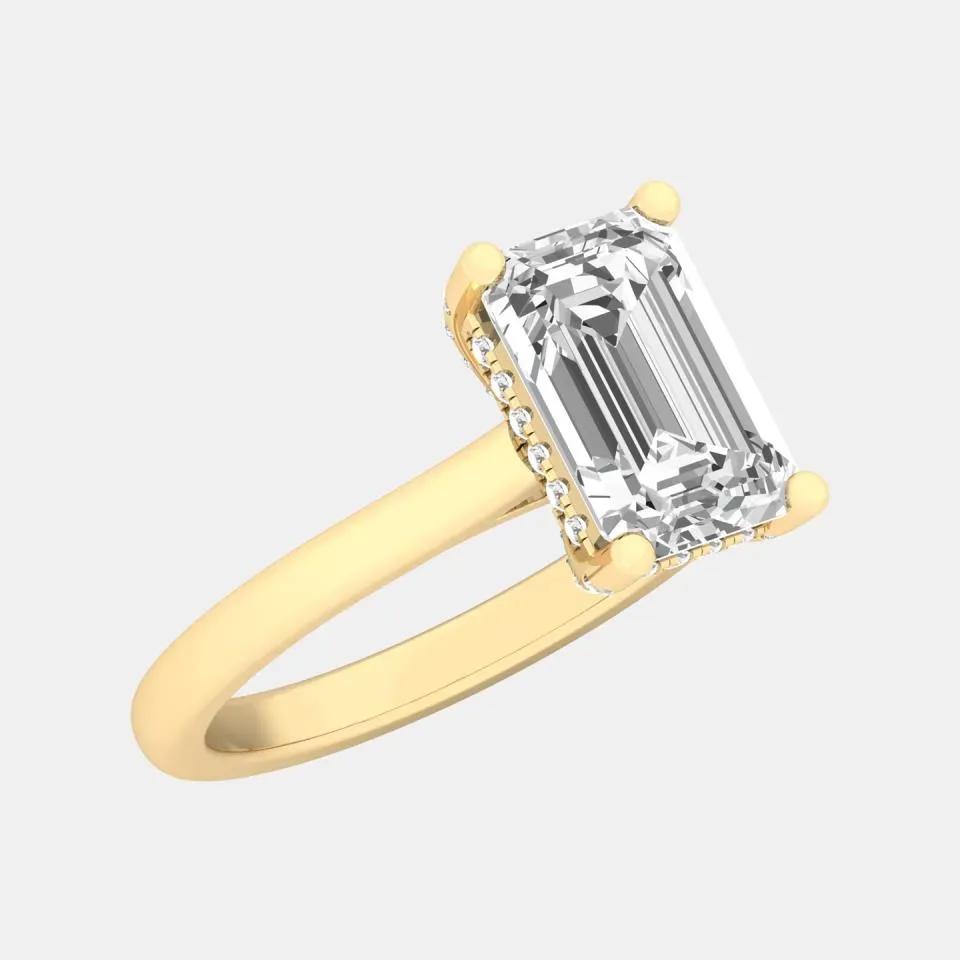 Yellow gold Emerald Cut Hidden Halo Ring