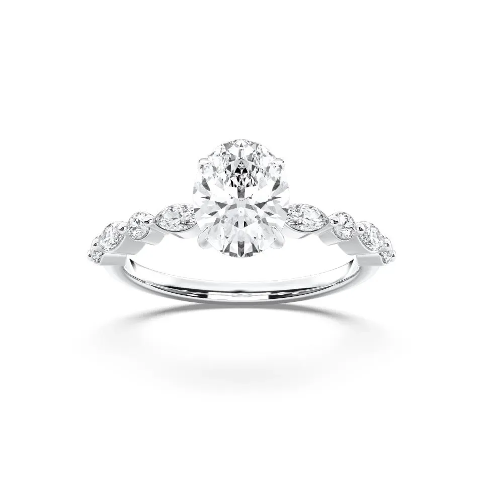 Platinum Oval Cut Engagement Ring With Mq/rd Side Stone
