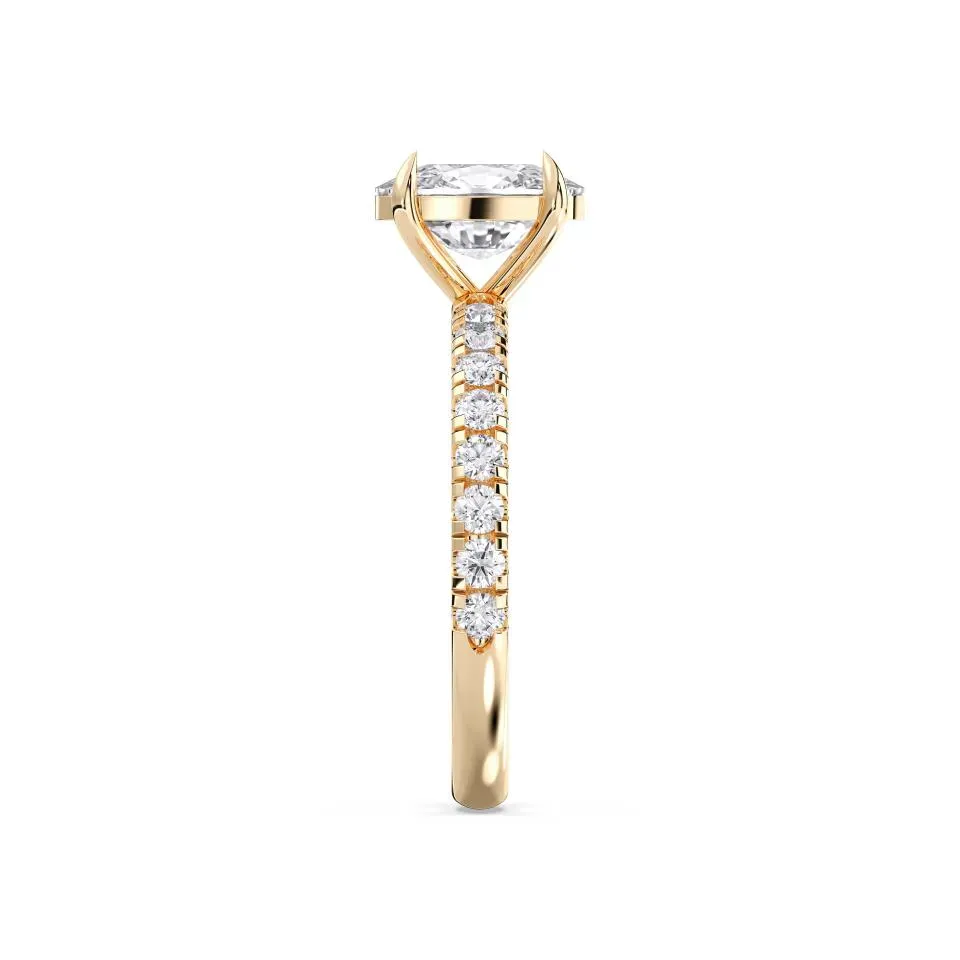 Yellow gold Cushion Cut Sidestone Ring (thin)
