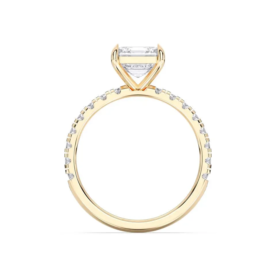 Yellow gold Asscher Cut Sidestone Ring (thin)