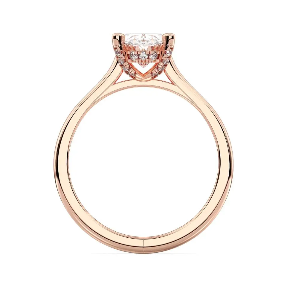 Rose gold Oval Cut Hidden Halo Ring
