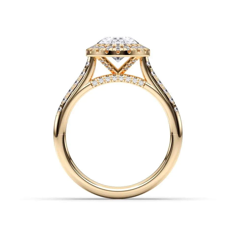 Yellow gold Oval Cut Flush Set Halo