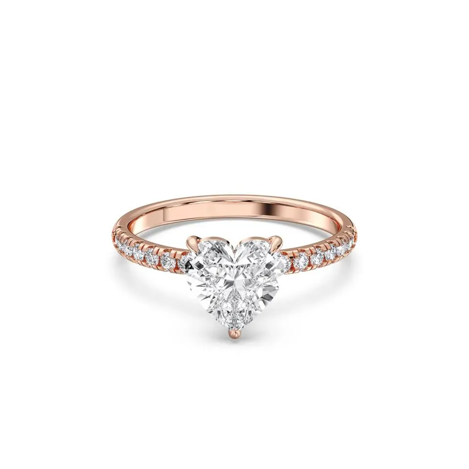 Rose gold Heart Cut Sidestone Ring (thin)
