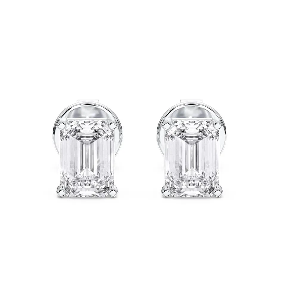 Platinum Emerald Cut 4prong Basket Studs