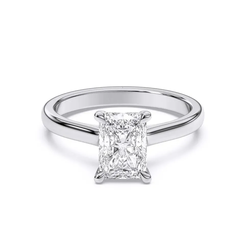 White gold Radiant Cut Hidden Halo Ring