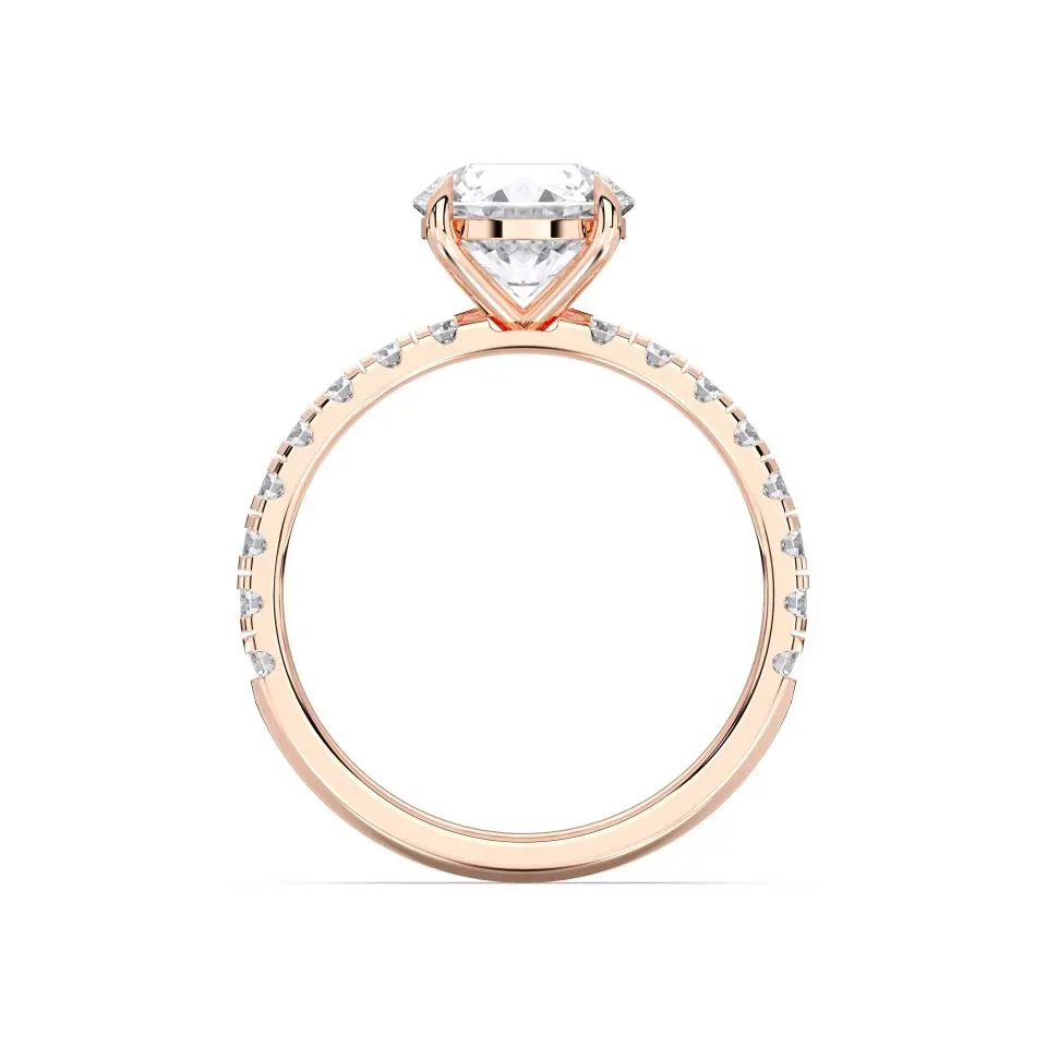 Rose gold Round Cut Sidestone Ring (thin)