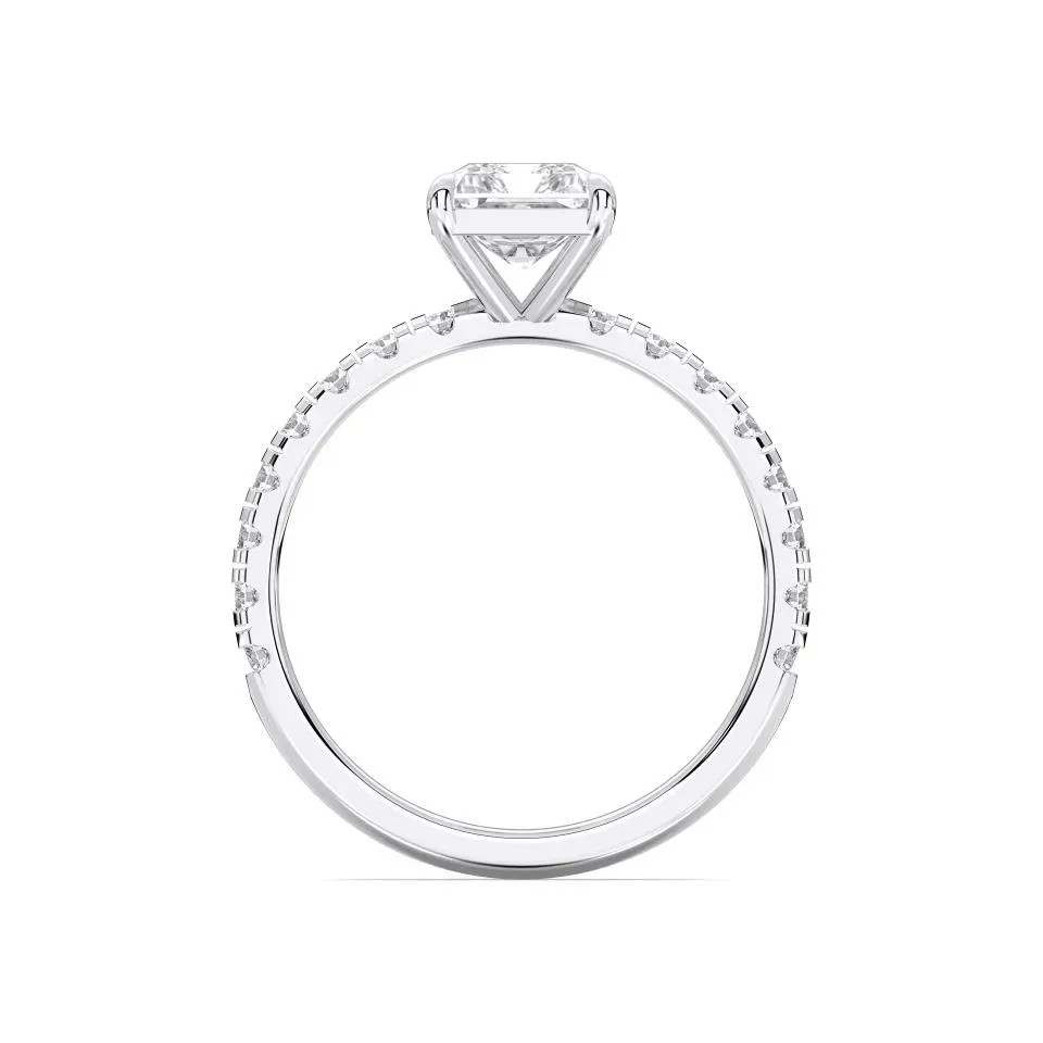 White gold Radiant Cut Sidestone Ring (thin)