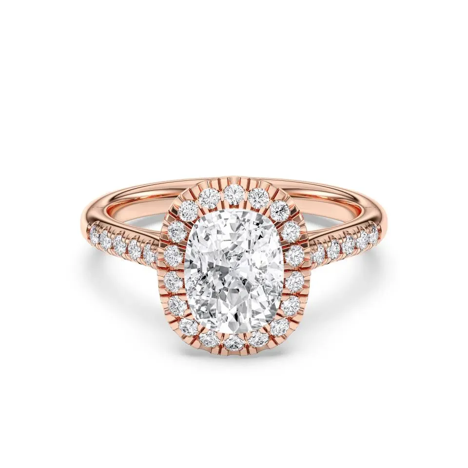 Rose gold Cushion Cut Flush Set Halo
