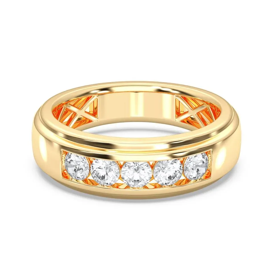Yellow gold Mens 5stone Wedding Band