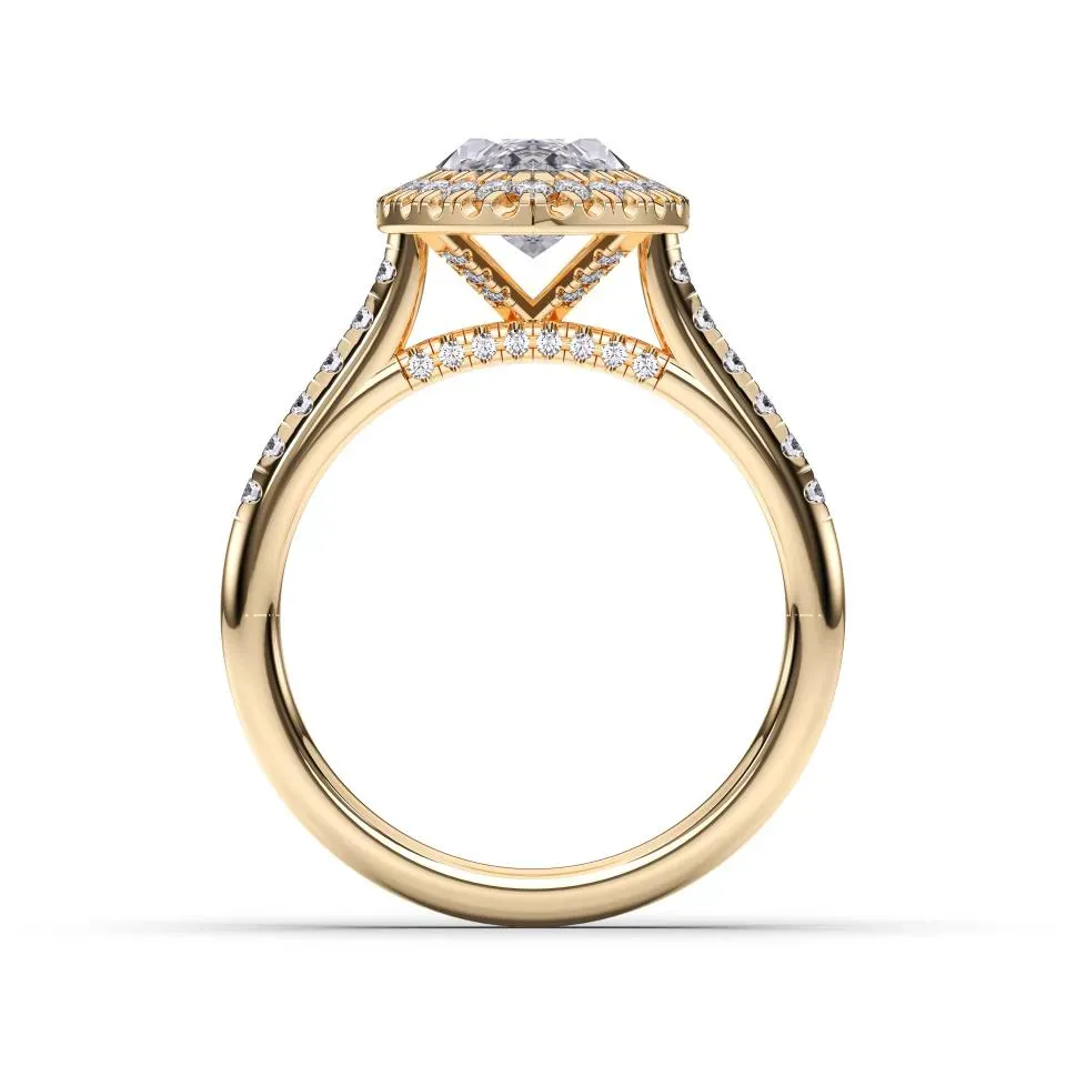 Yellow gold Heart Cut Flush Set Halo