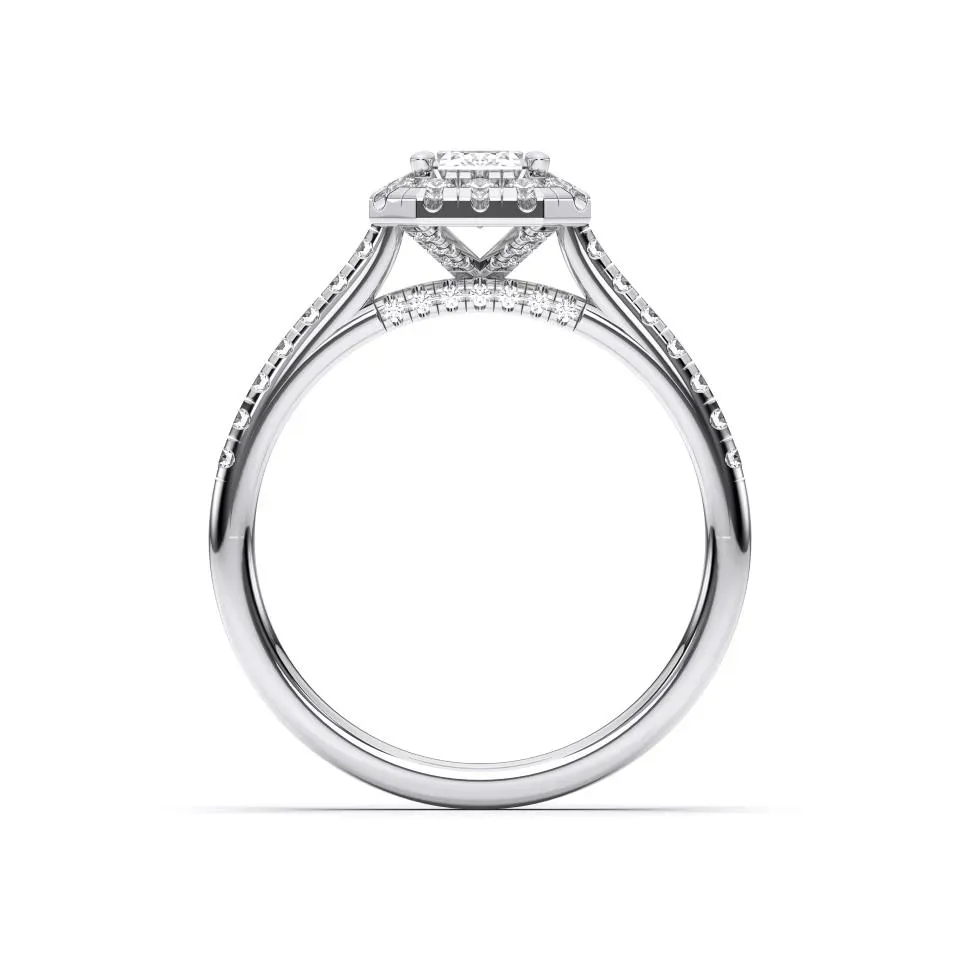 Platinum Emerald Cut Flush Set Halo