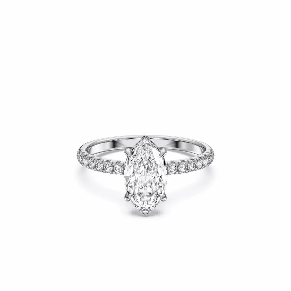 Platinum Marquise Cut Sidestone Ring (thin)
