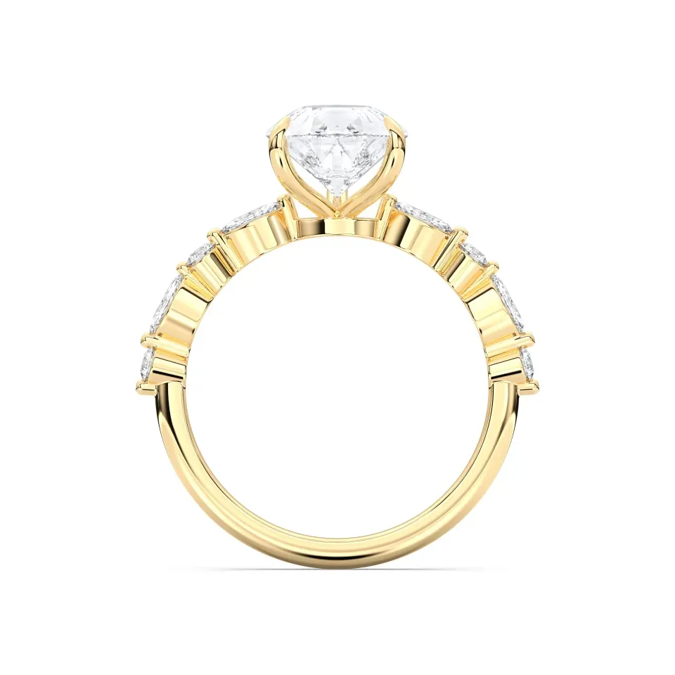 Yellow gold Pear Cut Engagement Ring With Mq/rd Side Stone