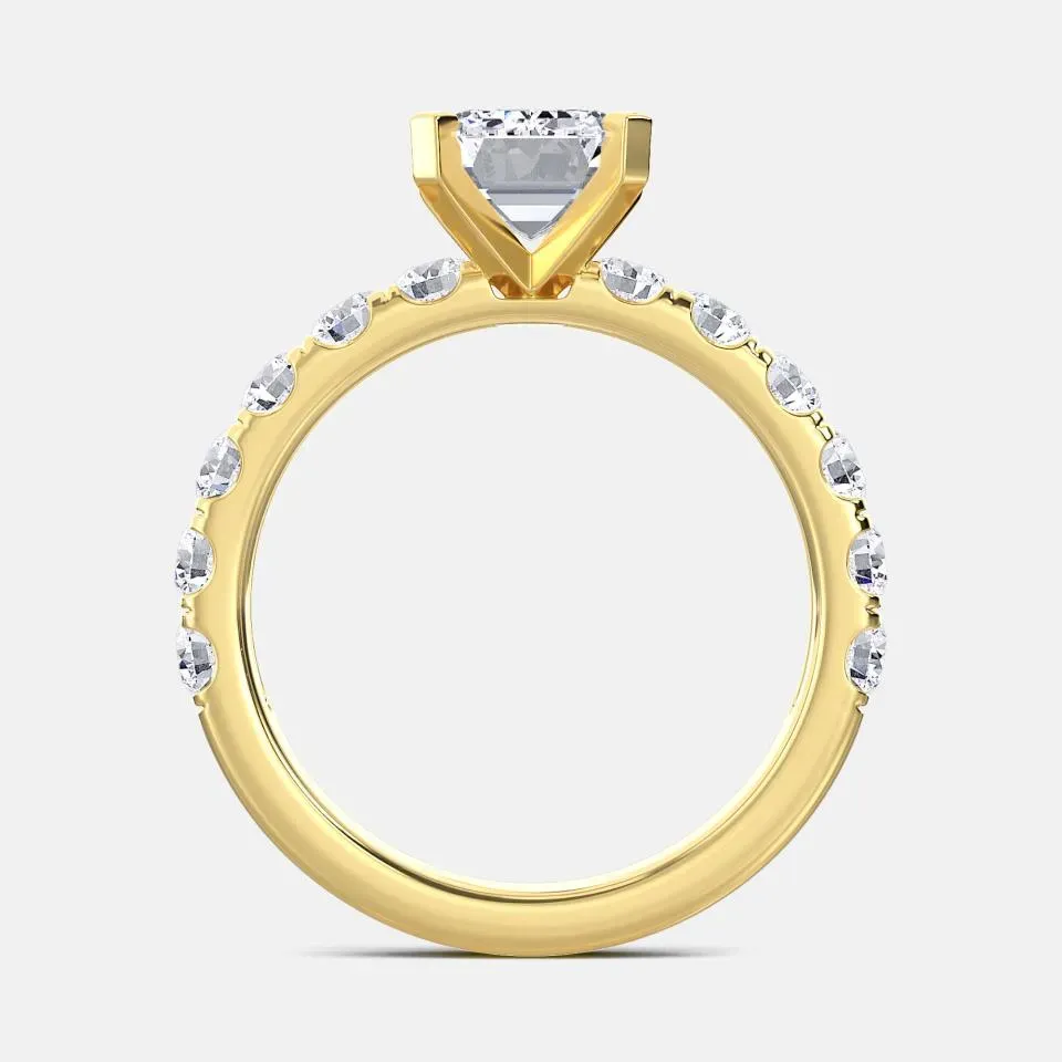 Yellow gold Emerald Cut Sidestone Ring (thin)