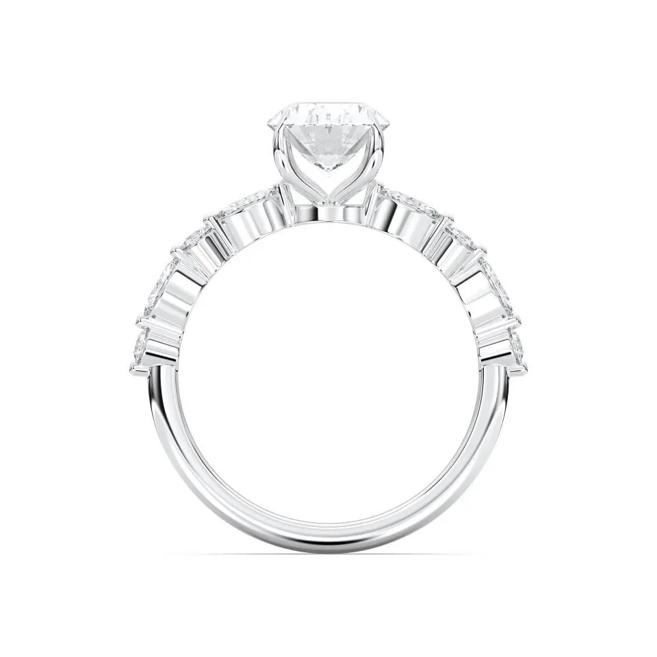 Platinum Oval Cut Engagement Ring With Mq/rd Side Stone