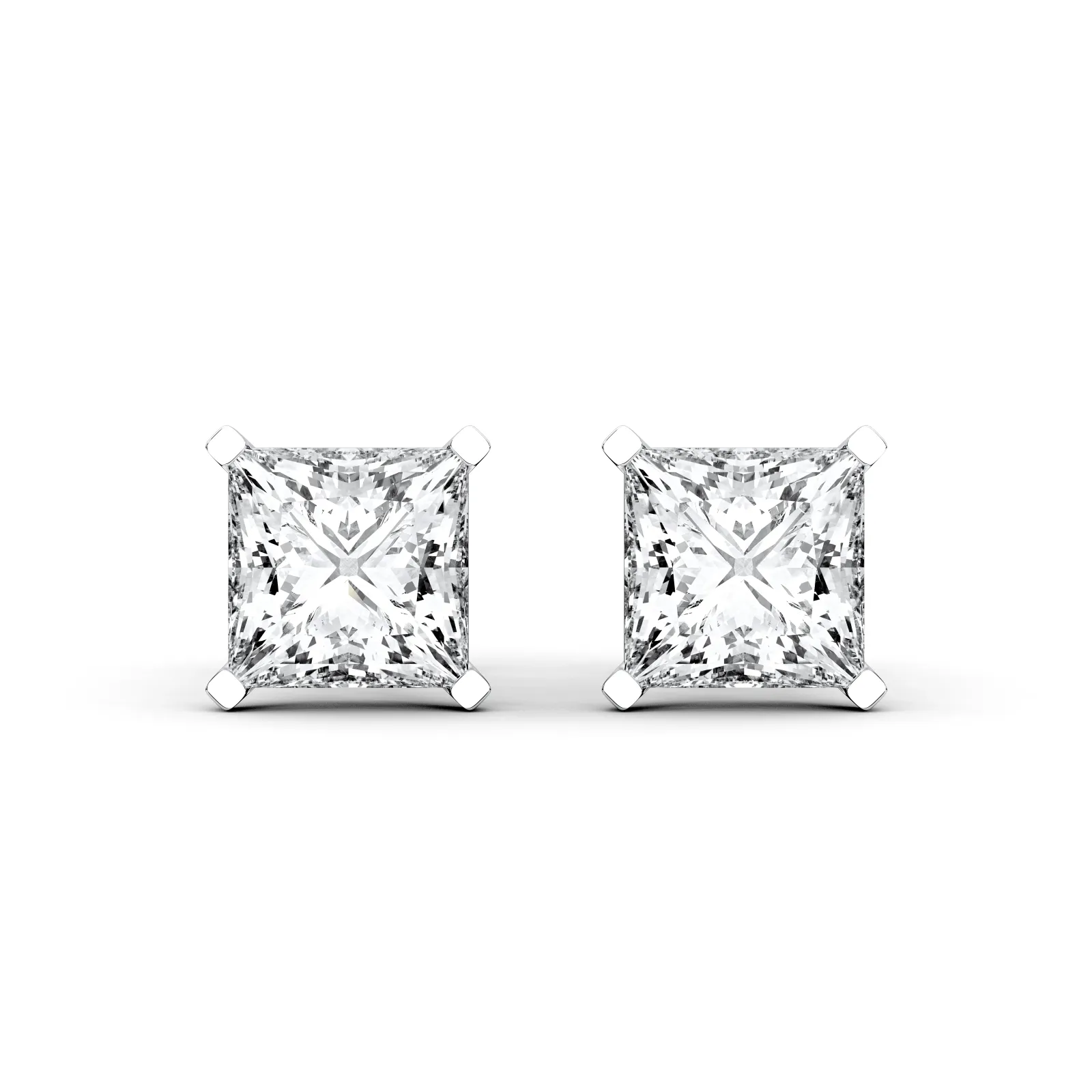Platinum Princess Cut 4prong Basket Studs