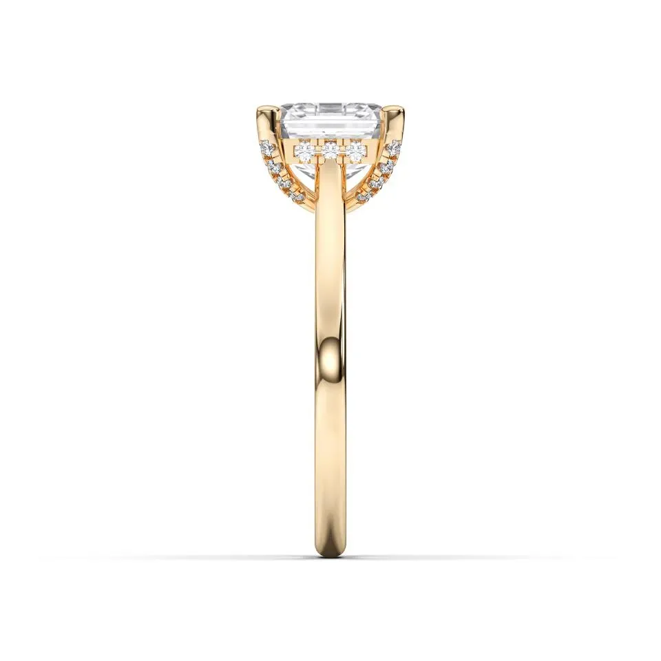 Yellow gold Asscher Cut Hidden Halo Ring