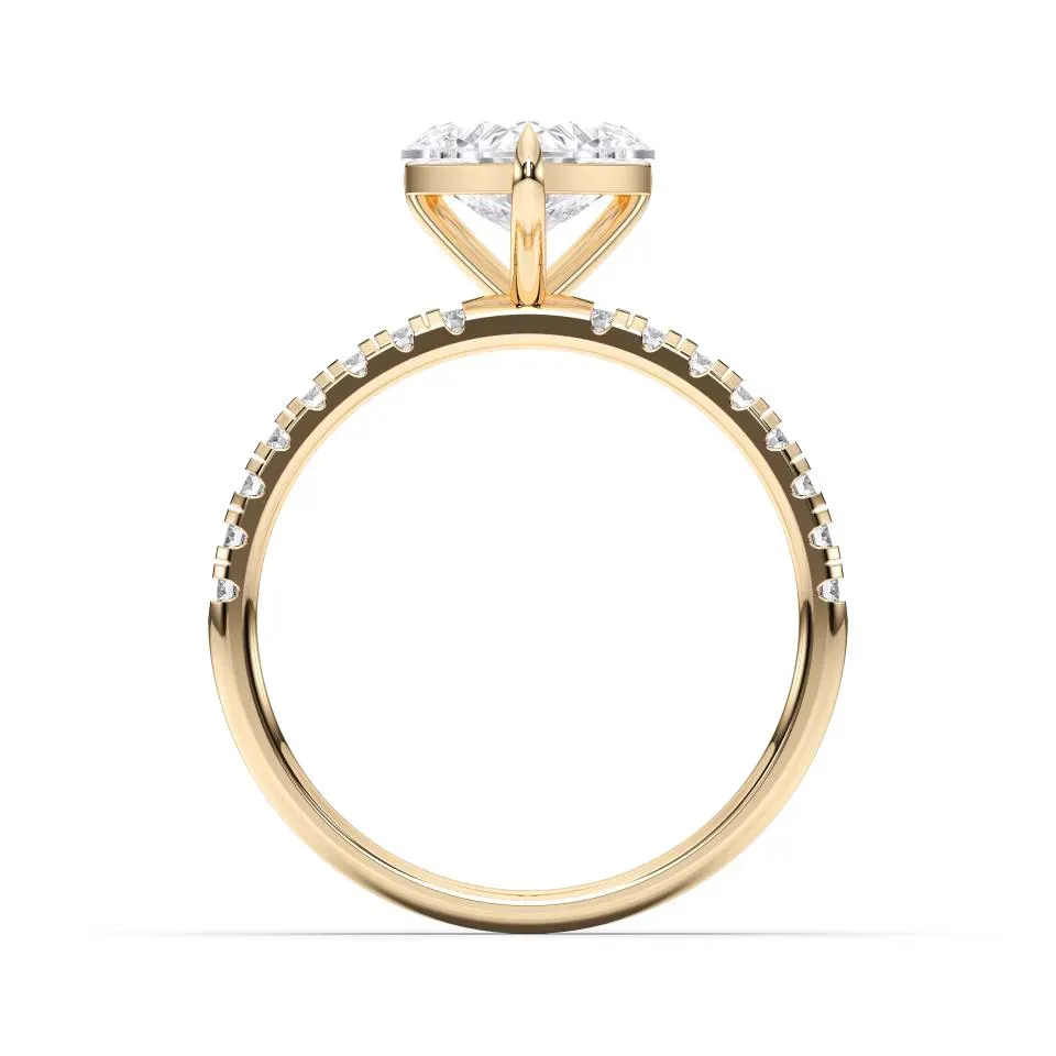 Yellow gold Heart Cut Sidestone Ring (thin)