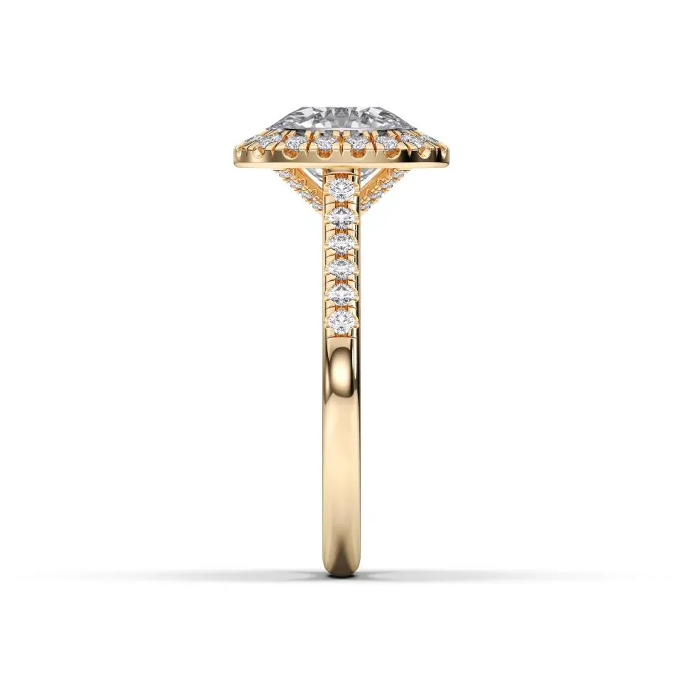 Yellow gold Cushion Cut Flush Set Halo