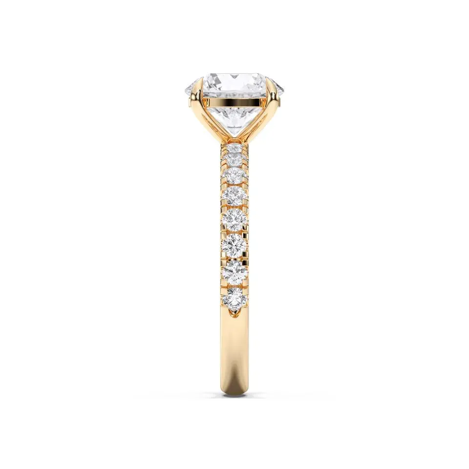 Yellow gold Round Cut Sidestone Ring (thin)