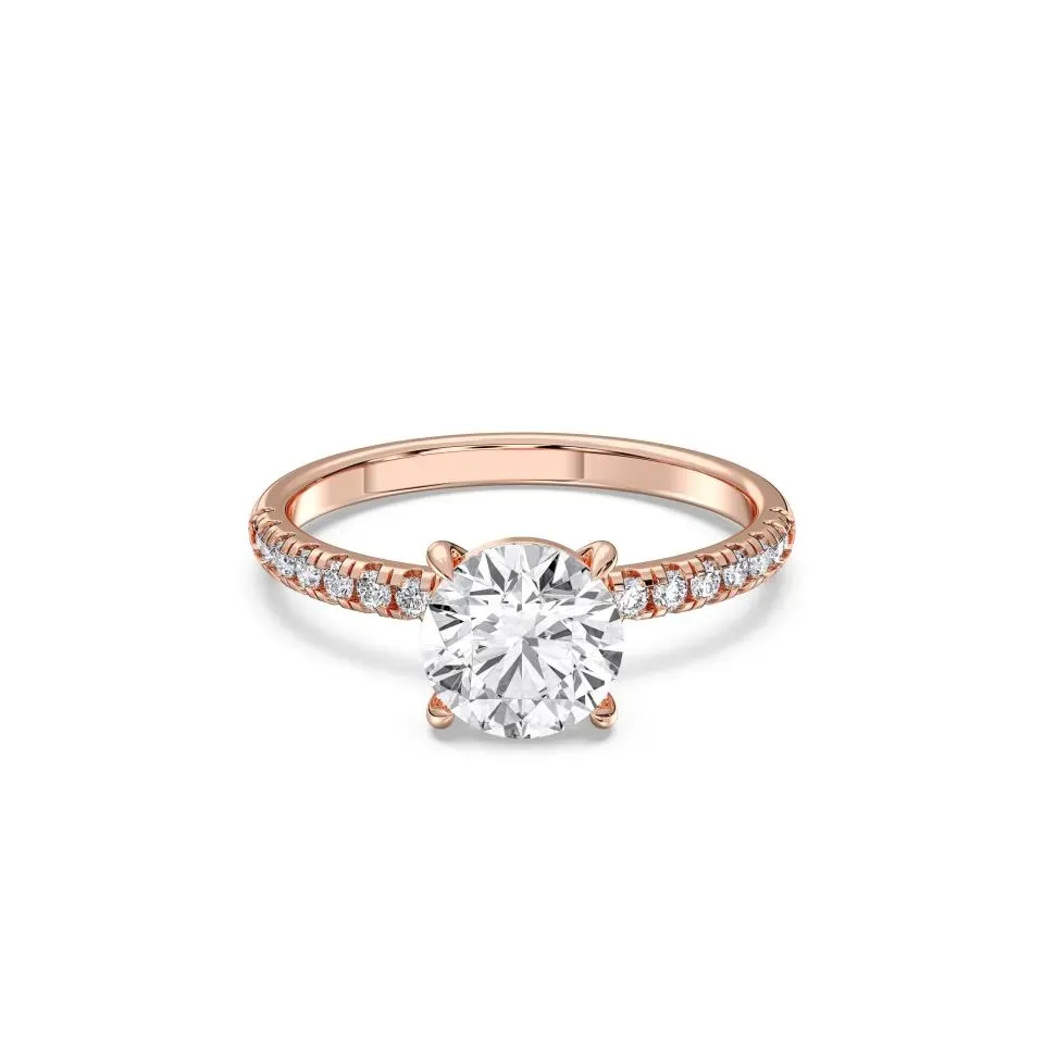 Rose gold Round Cut Sidestone Ring (thin)