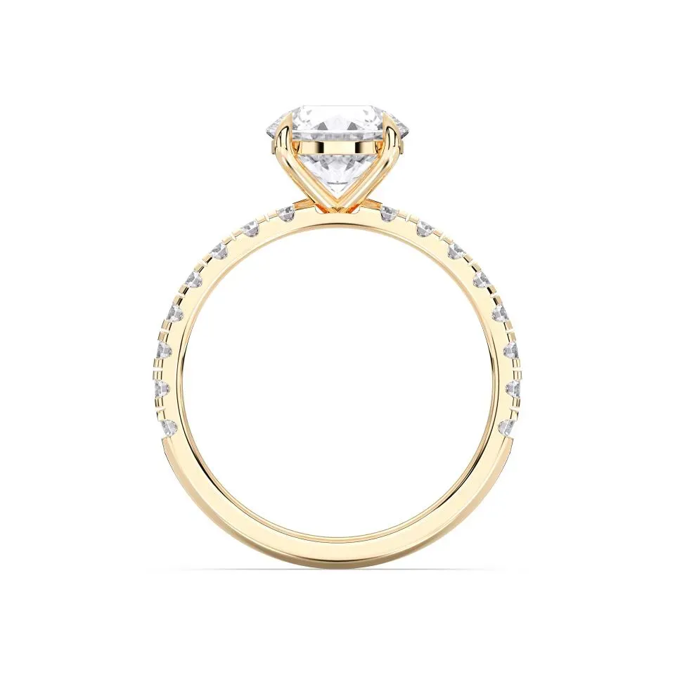 Yellow gold Round Cut Sidestone Ring (thin)