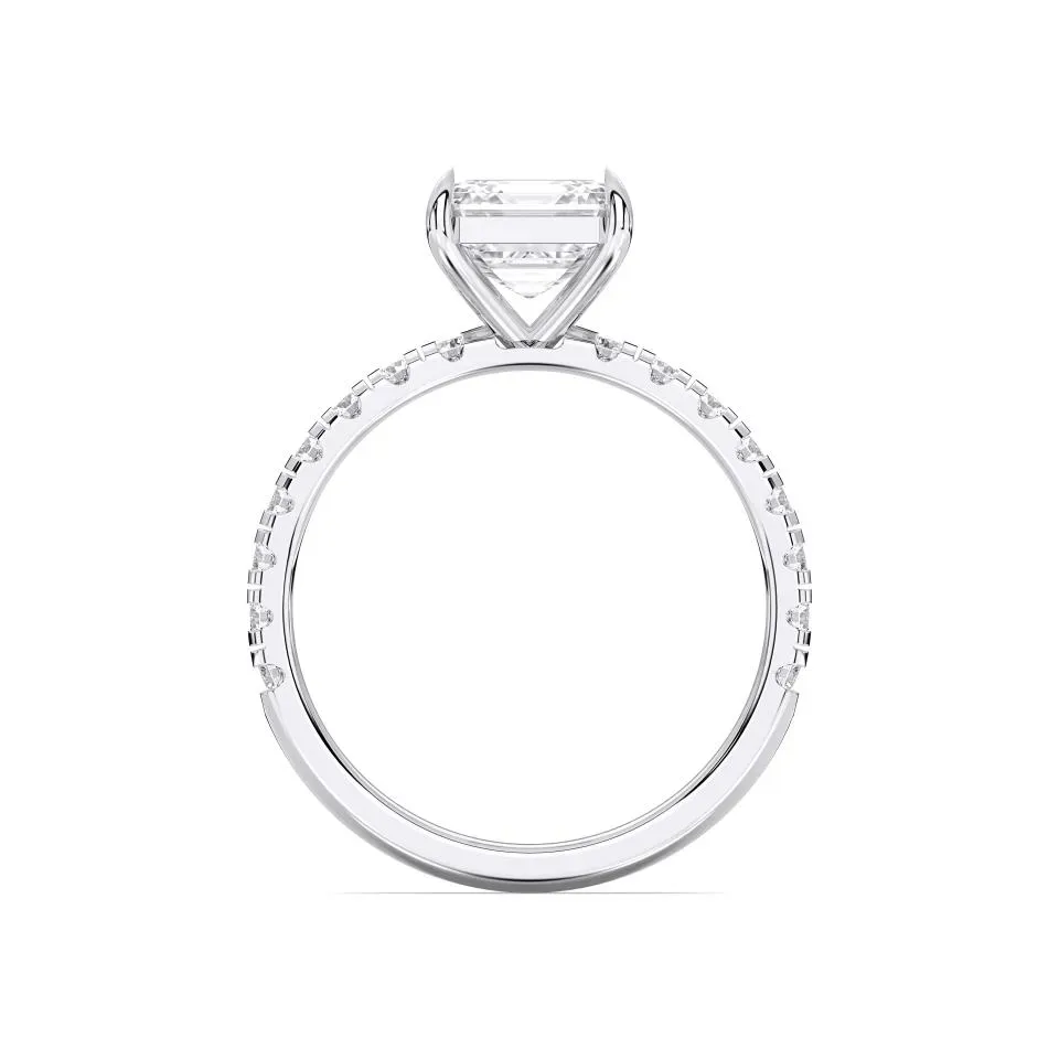 Silver Asscher Cut Sidestone Ring (thin)