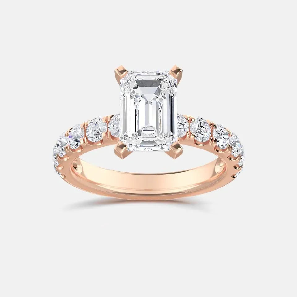 Rose gold Emerald Cut Sidestone Ring (thin)