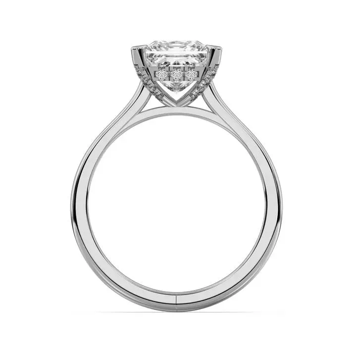 Silver Princess Cut Hidden Halo Ring