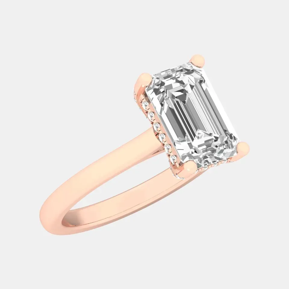 Rose gold Emerald Cut Hidden Halo Ring