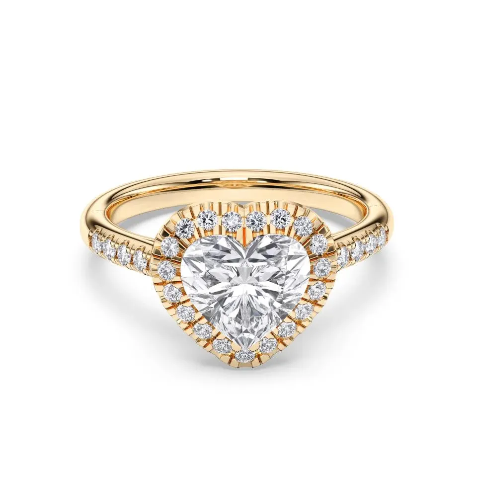 Yellow gold Heart Cut Flush Set Halo