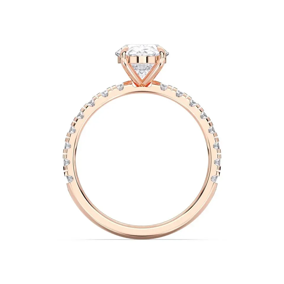 Rose gold Oval Cut Sidestone Ring (thin)