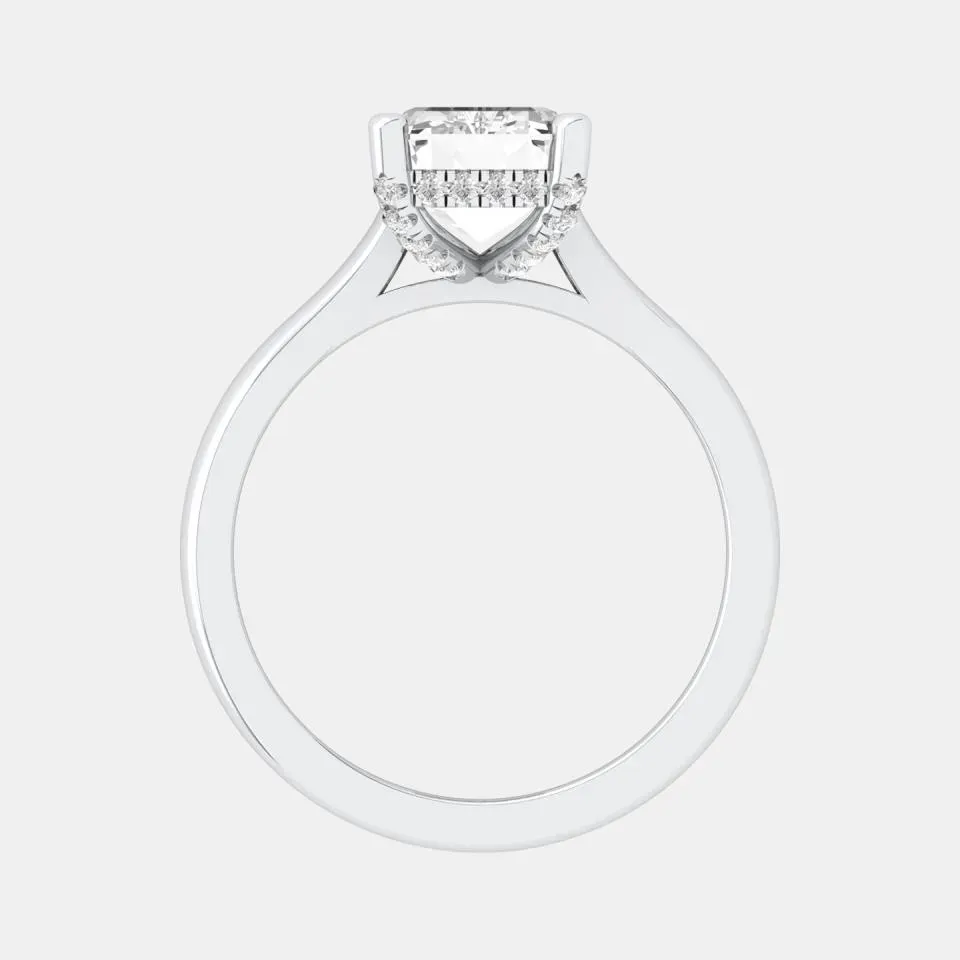 White gold Emerald Cut Hidden Halo Ring