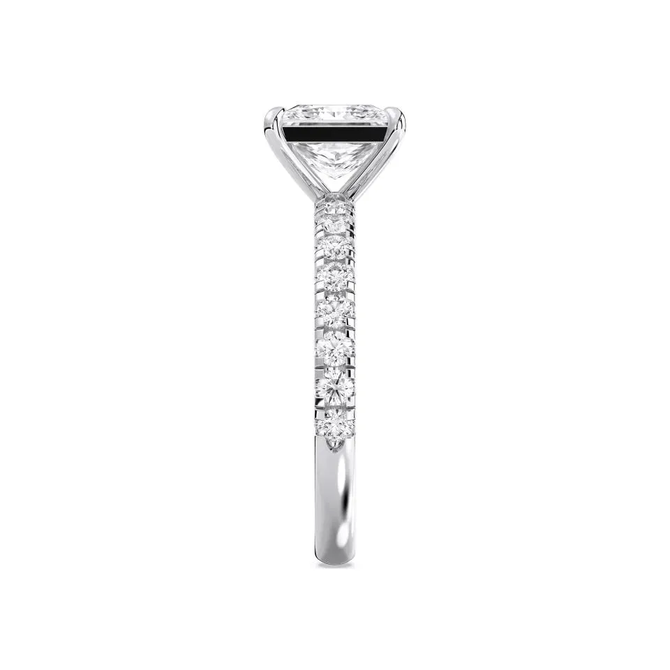 Silver Princess Cut Sidestone Ring (thin)