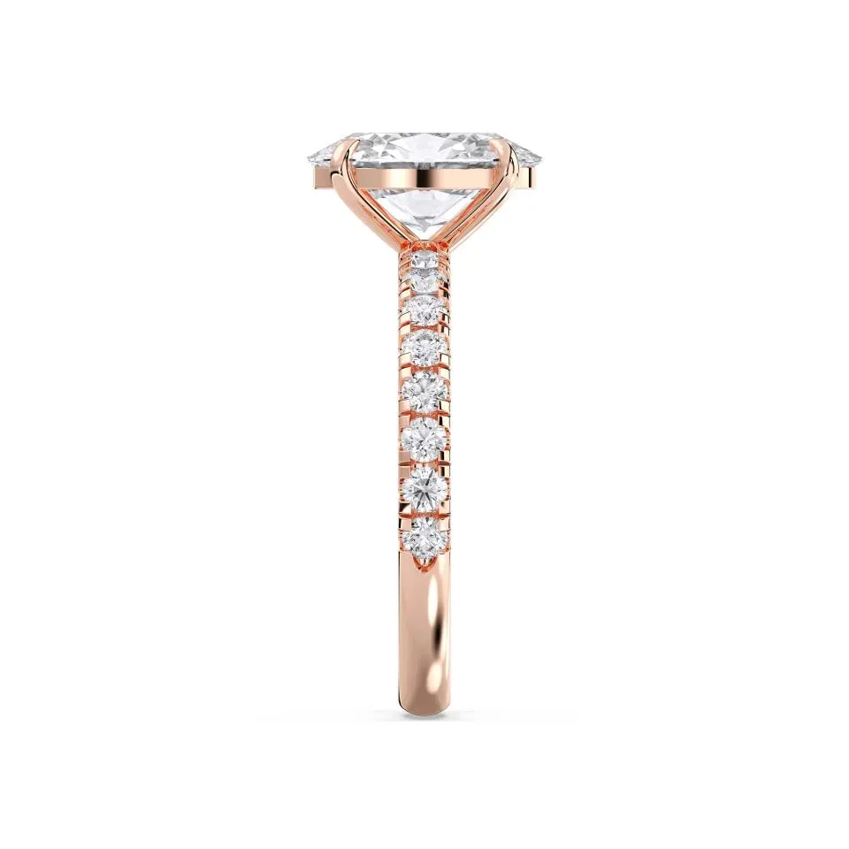 Rose gold Oval Cut Sidestone Ring (thin)