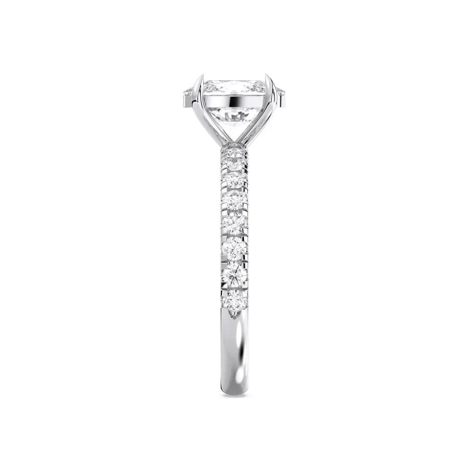 Silver Cushion Cut Sidestone Ring (thin)