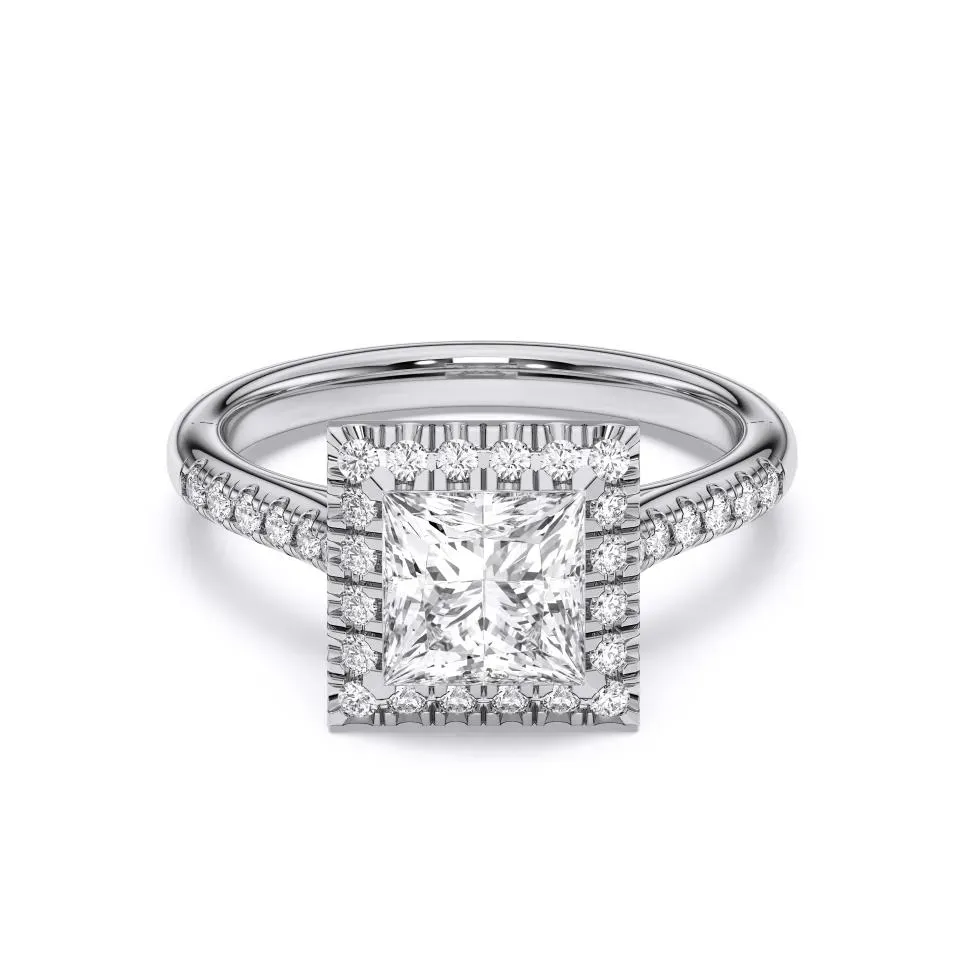 White gold Princess Cut Flush Set Halo