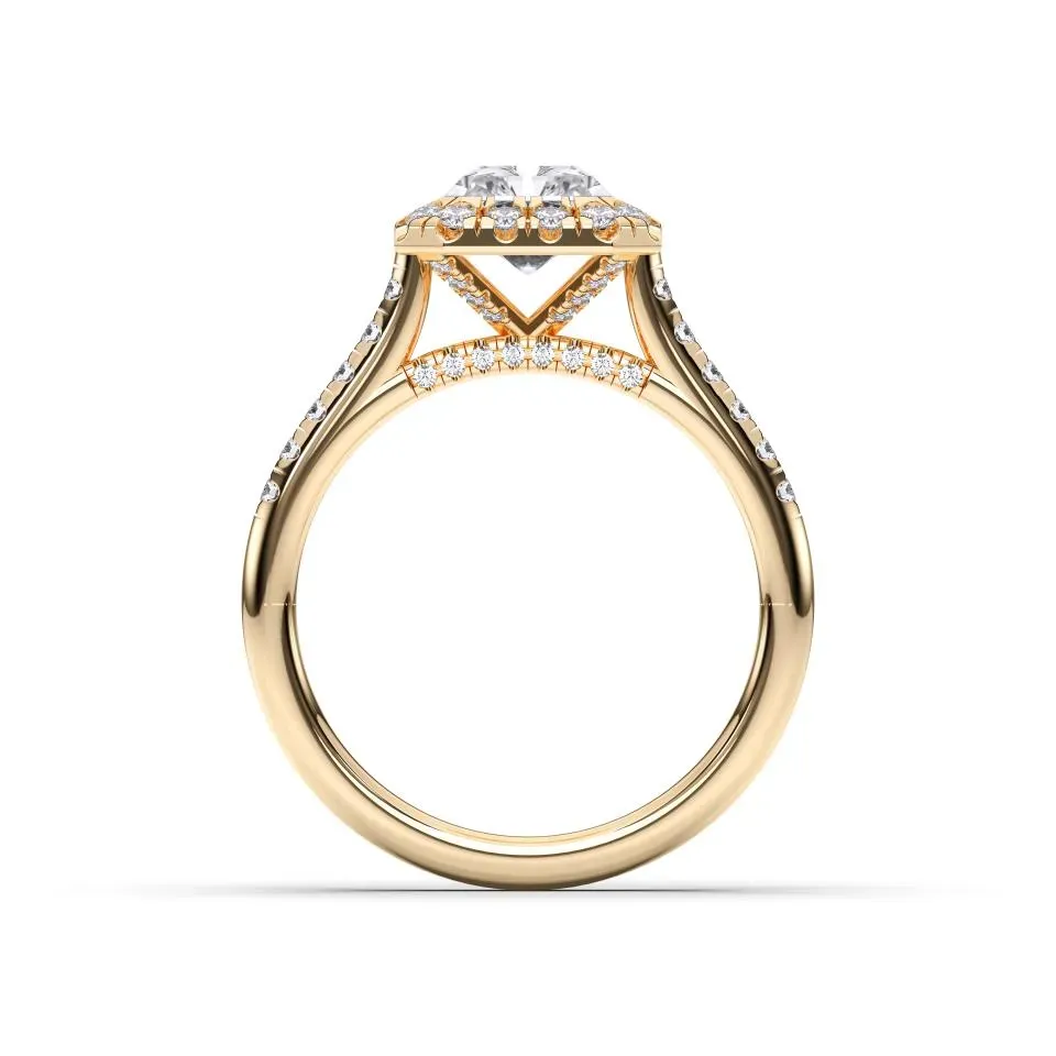 Yellow gold Radiant Cut Flush Set Halo